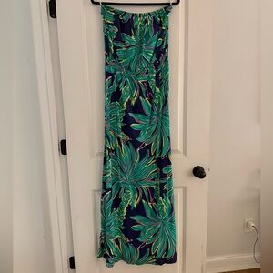Lilly Pulitzer Navy, Teal, Lime & Pink Strapless Maxi Dress